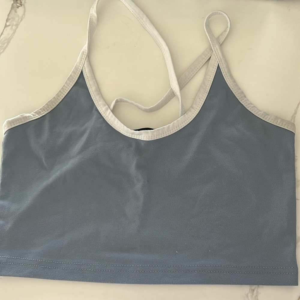 Shein crop top tank, blue and white